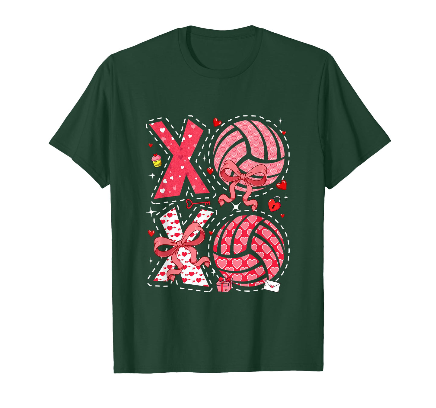 Pink Costume Volleyball Balls Bow Tie Hearts Valentine's Day T-Shirt