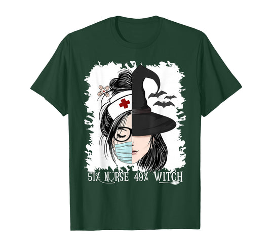 Women’s Halloween 51% Nurse 49% Witch Cute Spooky Season T-Shirt