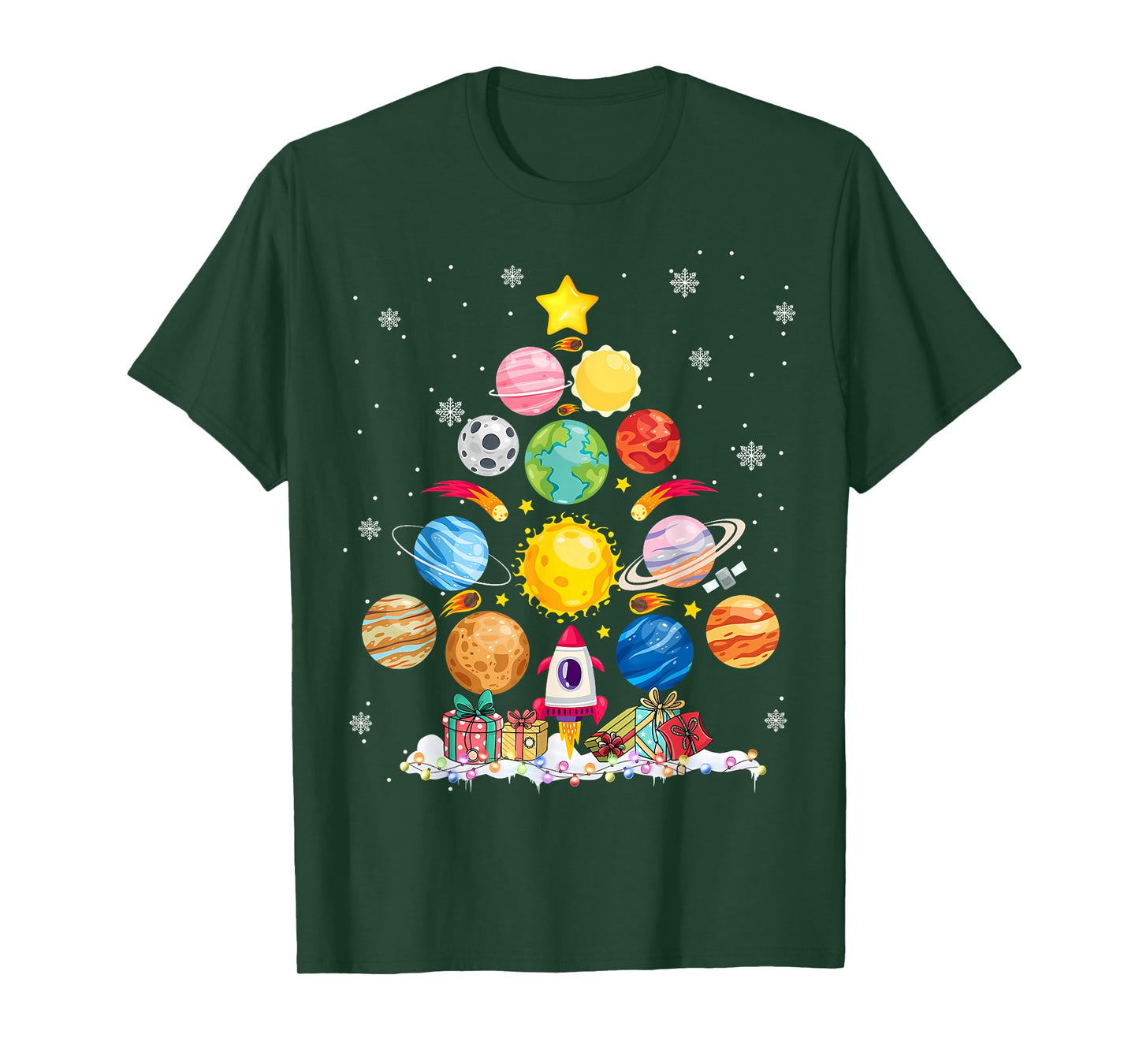 Funny Solar System Space Planets Tree Christmas Pajama Xmas T-Shirt