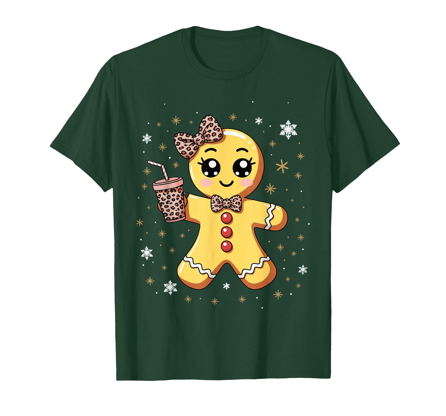 Cute Gingerbread Leopard Coquette Christmas T-Shirt