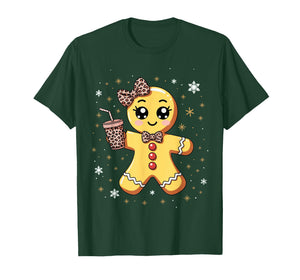 Cute Gingerbread Leopard Coquette Christmas T-Shirt