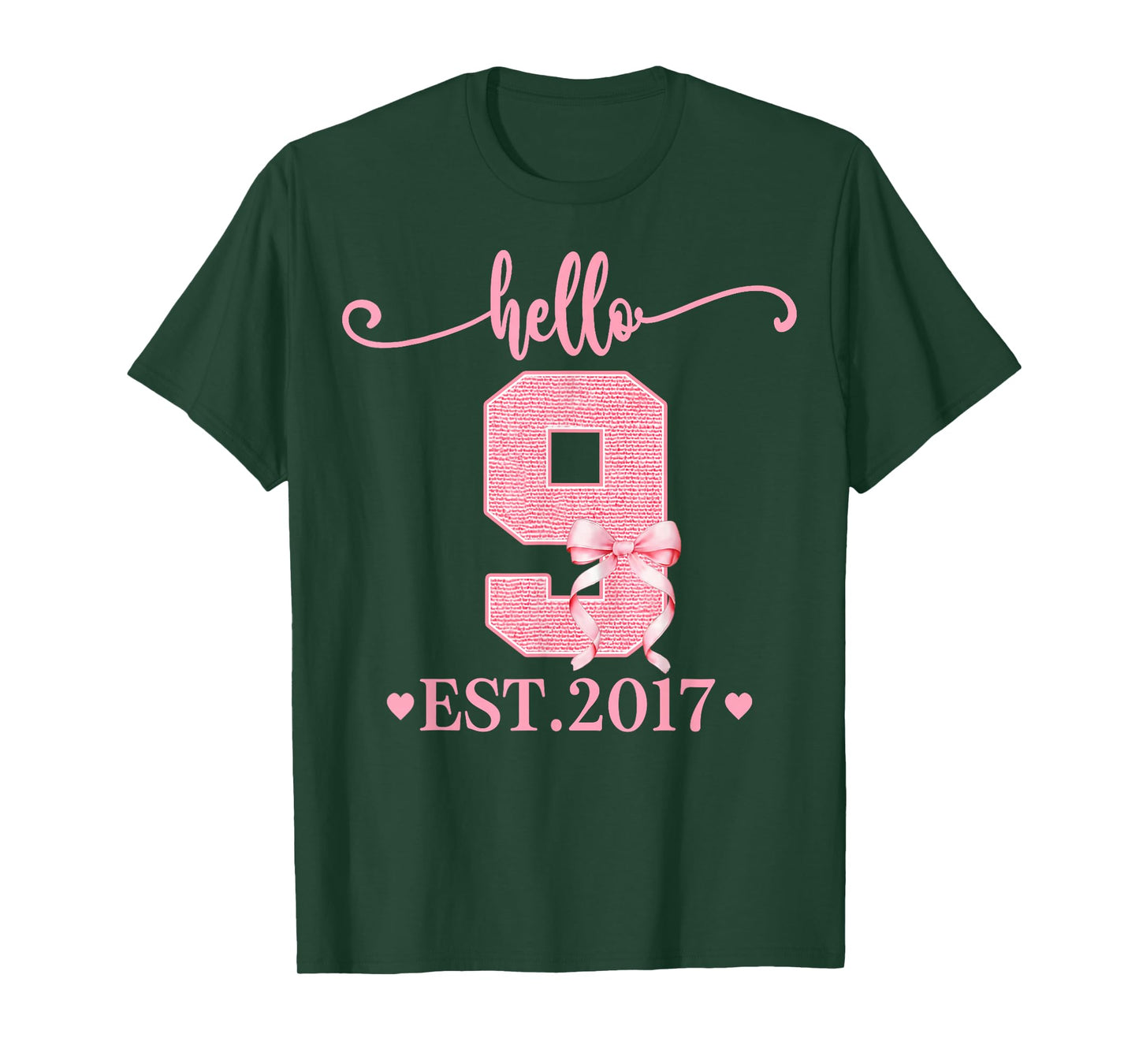 9th Birthday Girl Coquette Bow Hello 9 Year Old Est 2017 T-Shirt