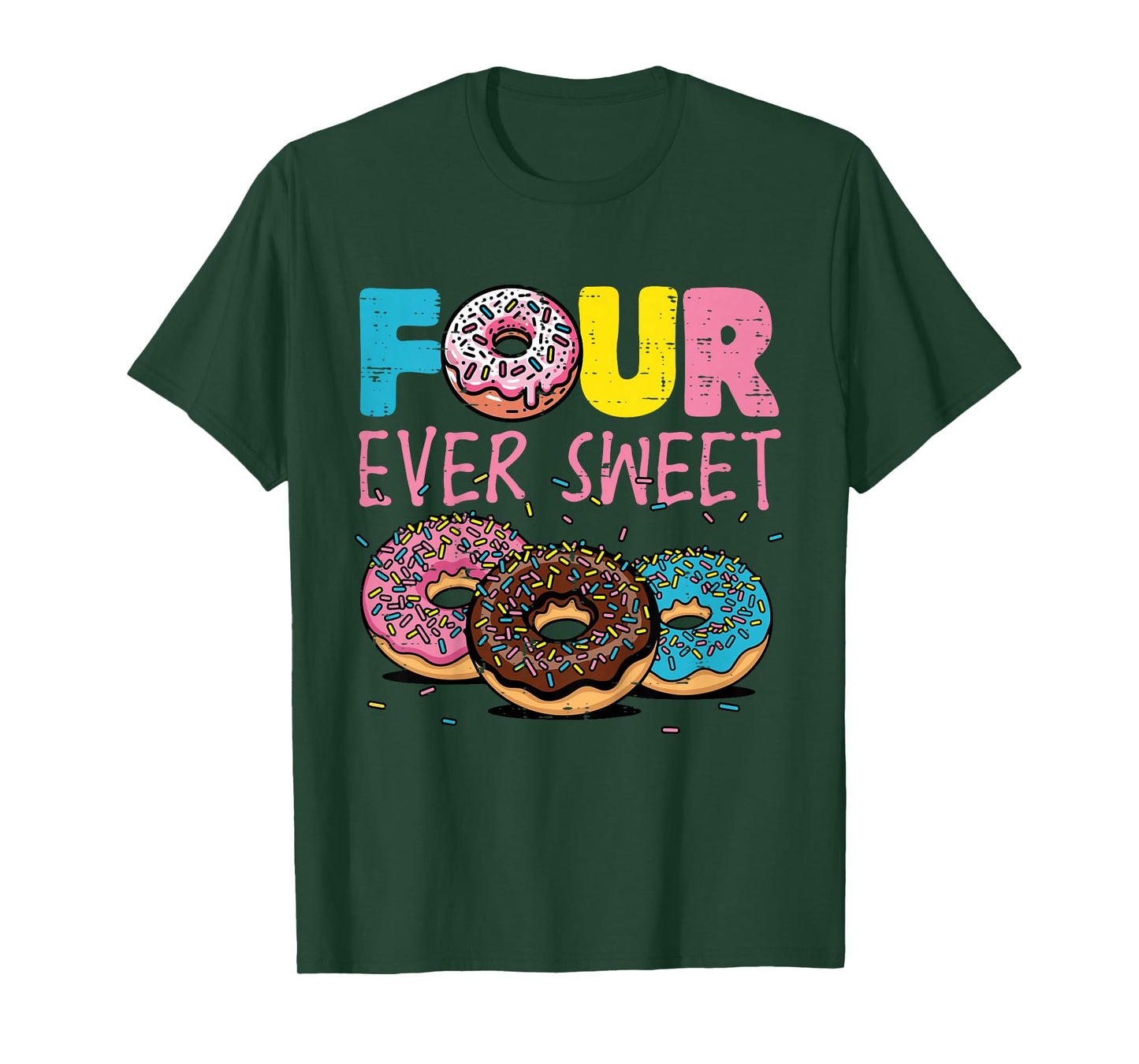 Kids 4th Birthday Donut Four Ever Sweet 4 Bday Girls Boys Kids T-Shirt