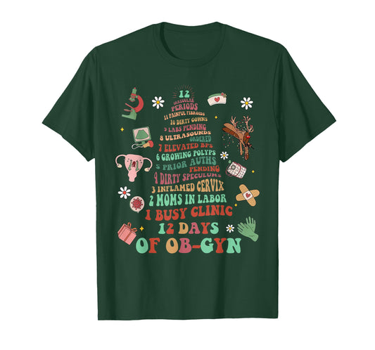 12 Days of OB-GYN Christmas Tree Labor & Delivery Nurse Xmas T-Shirt