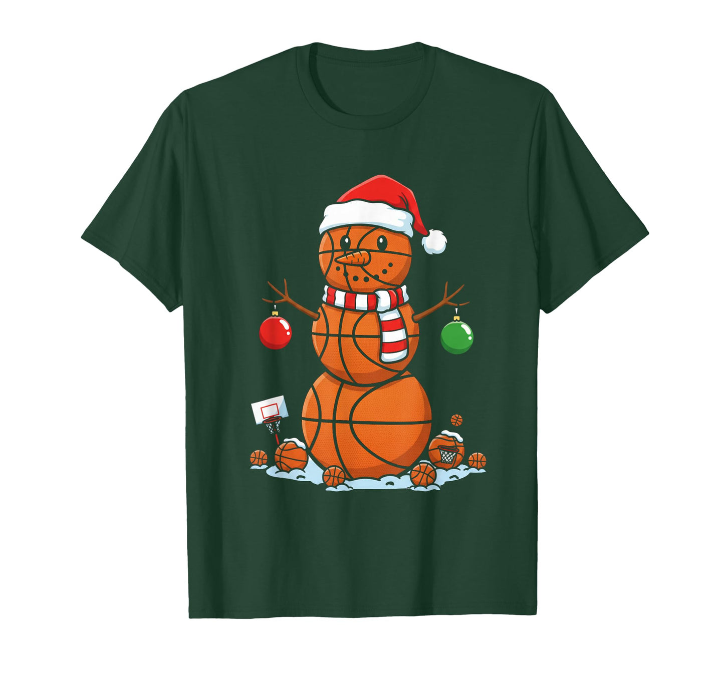 Christmas Basketball Snowman Player Santa Hat T-Shirt