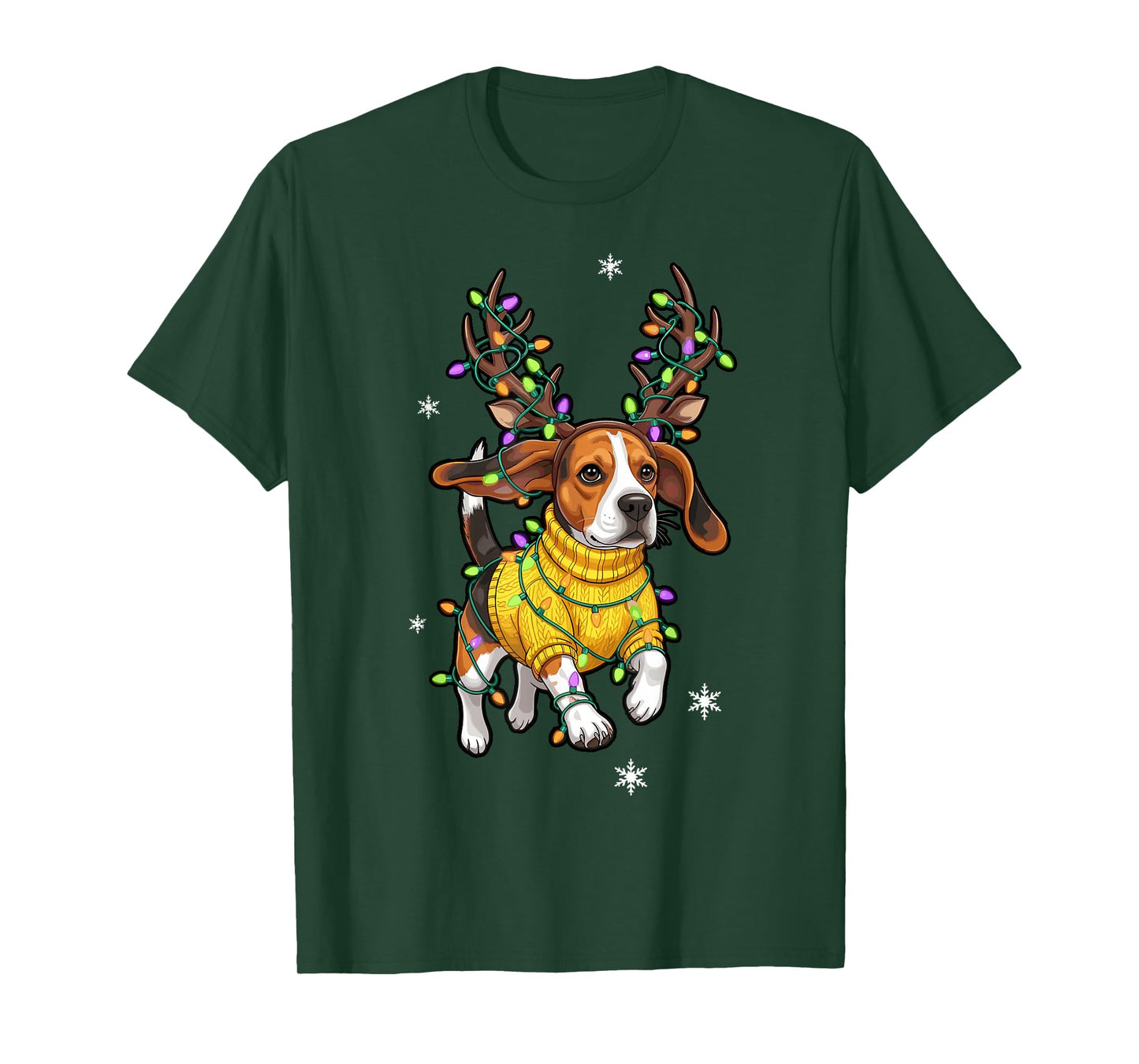 Dog Christmas Outfit, Beagle Reindeer Christmas Lights T-Shirt