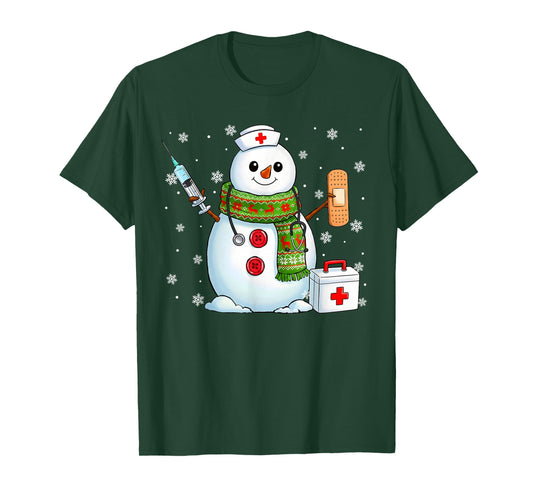Funny Snowman Nurse Pjs Pajamas Christmas Xmas Women Men T-Shirt
