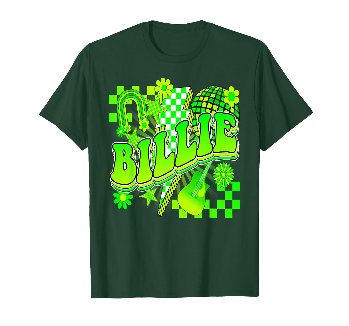 Girl Retro Billie Groovy Flowers Checkered Personalized 80's T-Shirt