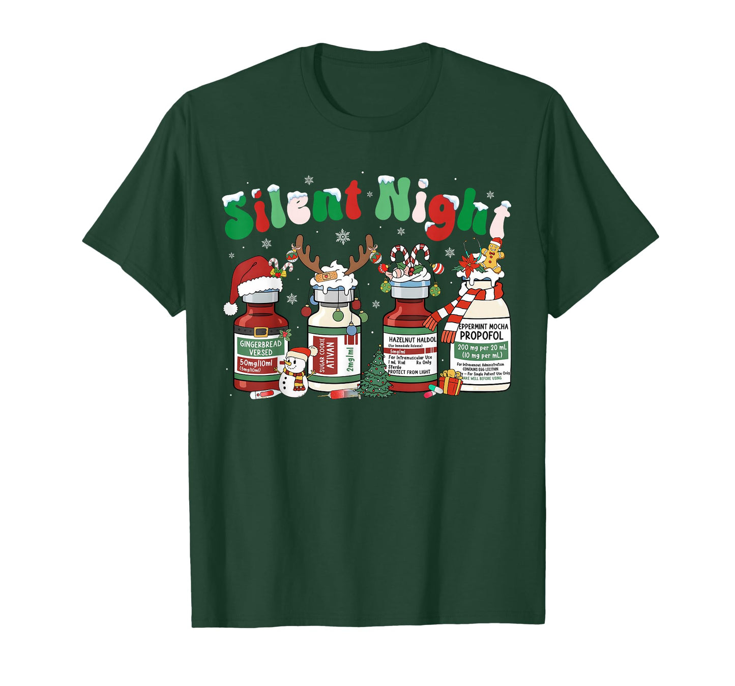 Retro Silent Night ICU Nurse Propofol Christmas Men Women T-Shirt