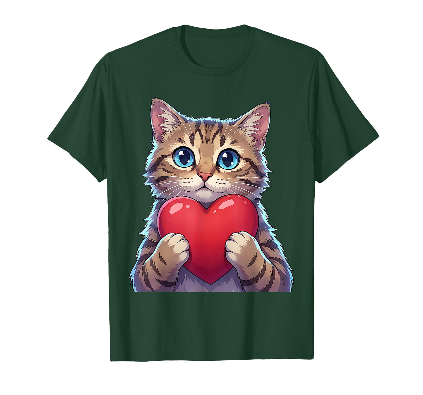 Cute Cat Holding Heart Sweet Love Valentine Illustration T-Shirt
