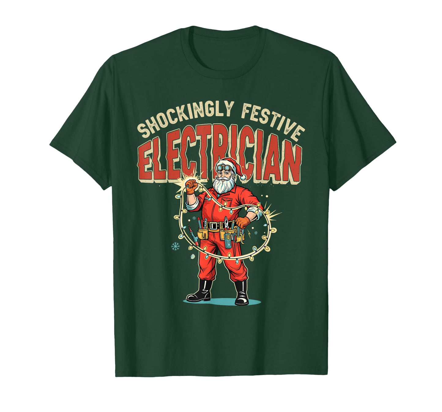 Funny Shockingly Festive Electrician Vintage Christmas Santa T-Shirt