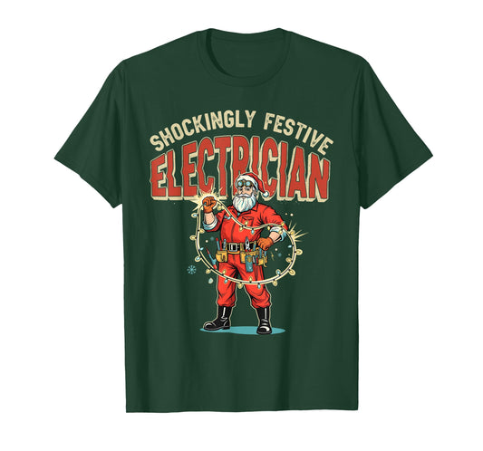 Funny Shockingly Festive Electrician Vintage Christmas Santa T-Shirt