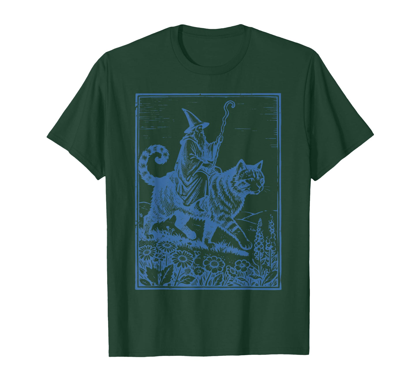Vintage Wizard Cat Rider Funny Wizard Riding Giant Cat T-Shirt