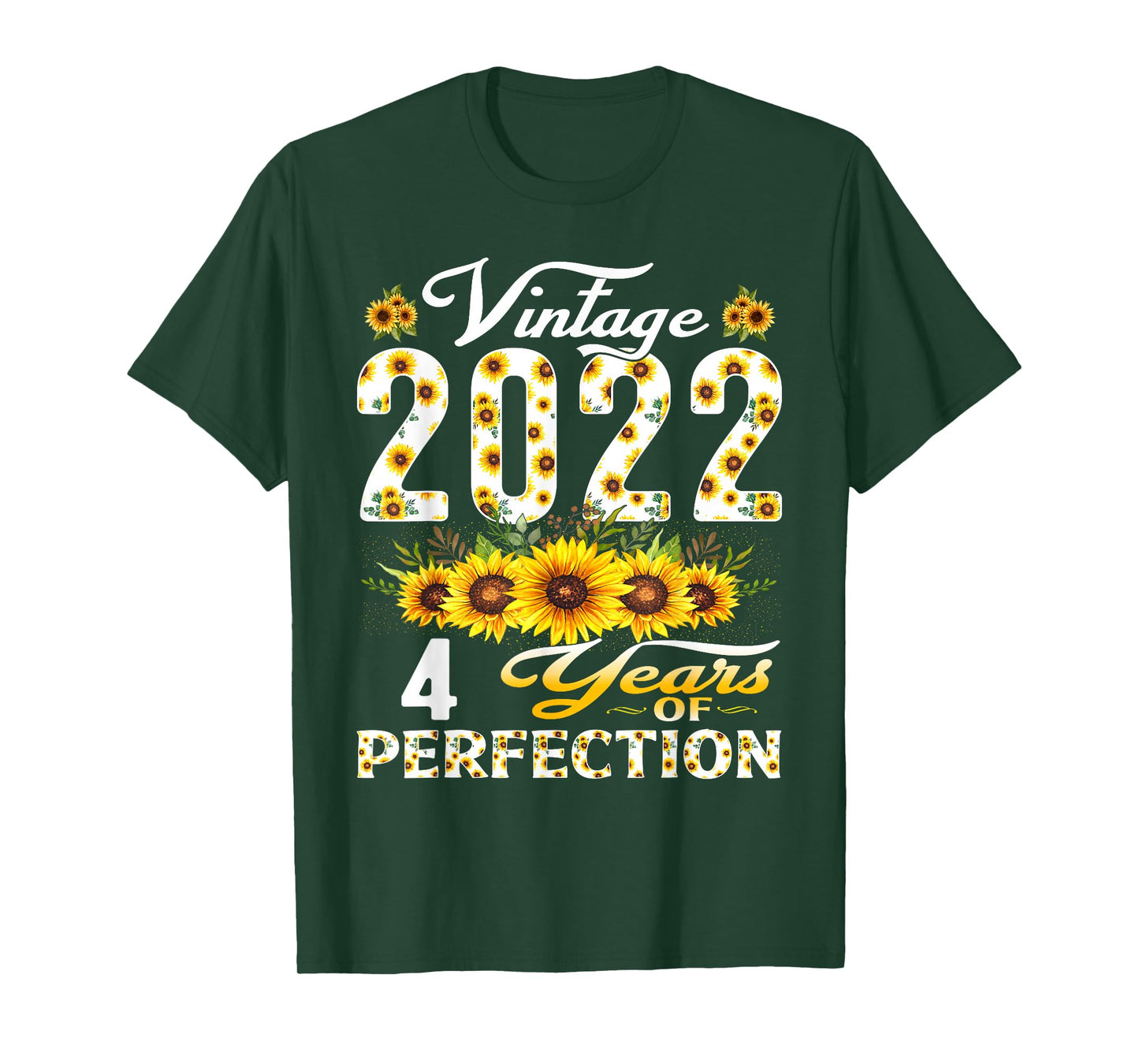4 Year Old Vintage 2022 Sunflower 4th Birthday Girl T-Shirt
