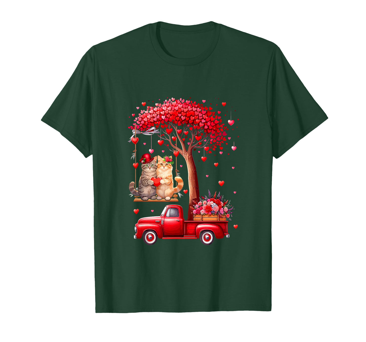 Couple Cats Valentine Hearts Tree Pickup Truck Owner T-Shirt