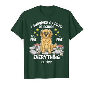 I Survived 67 Days of School Funny 67 Golden Retriever Dog T-Shirt