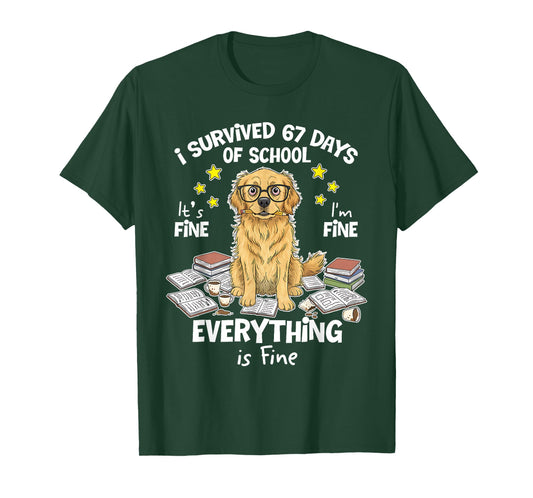 I Survived 67 Days of School Funny 67 Golden Retriever Dog T-Shirt