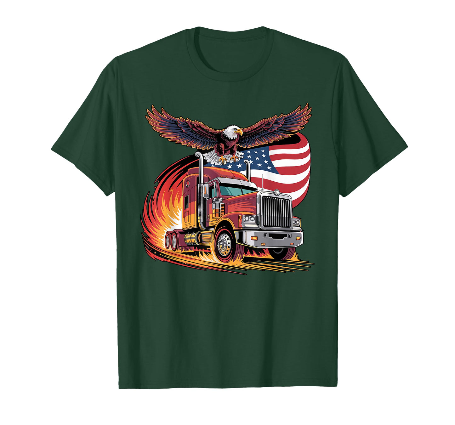 Trucker Patriotic American Flag Semi Truck Driver Eagle T-Shirt