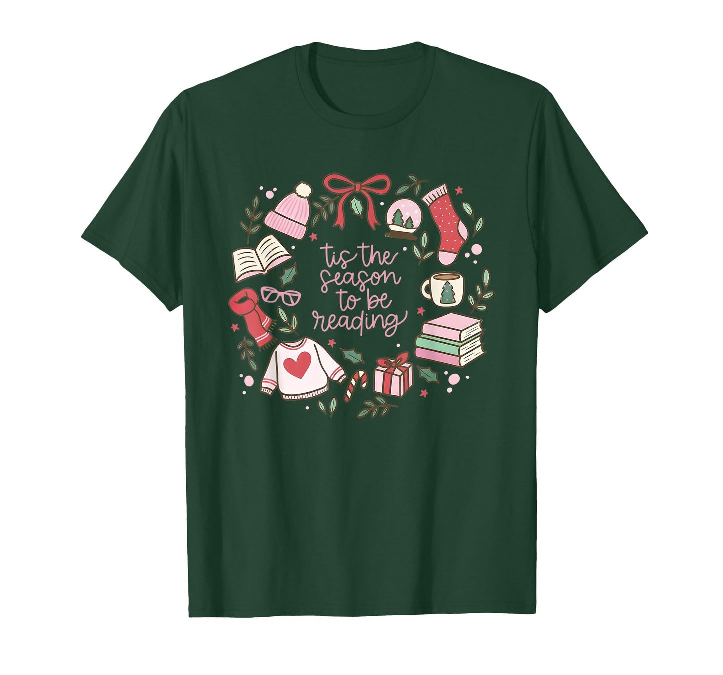 Funny Xmas Tis The Season to Be Reading Books Pajamas T-Shirt