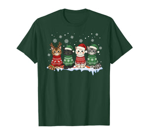Cat Christmas Light Reindeer Santa Christmas Cat T-Shirt