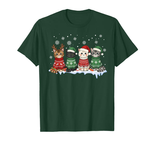 Cat Christmas Light Reindeer Santa Christmas Cat T-Shirt
