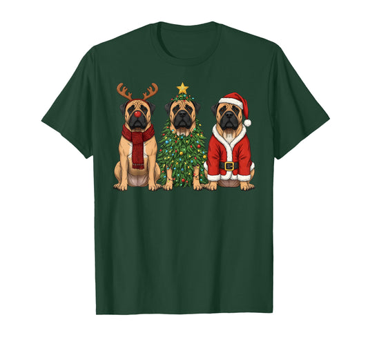 Retro Christmas Bullmastiff Santa Reindeer Dog Lover T-Shirt