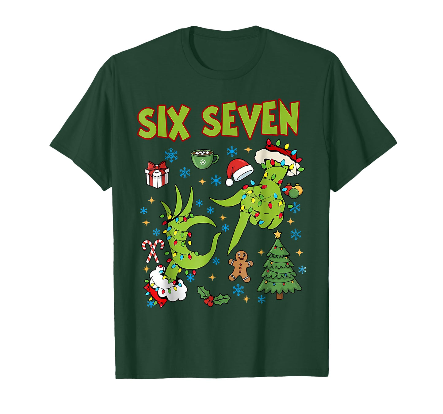 6 7 Six Seven Hand Gen Z Alpha Meme Slang Xmas Christmas T-Shirt
