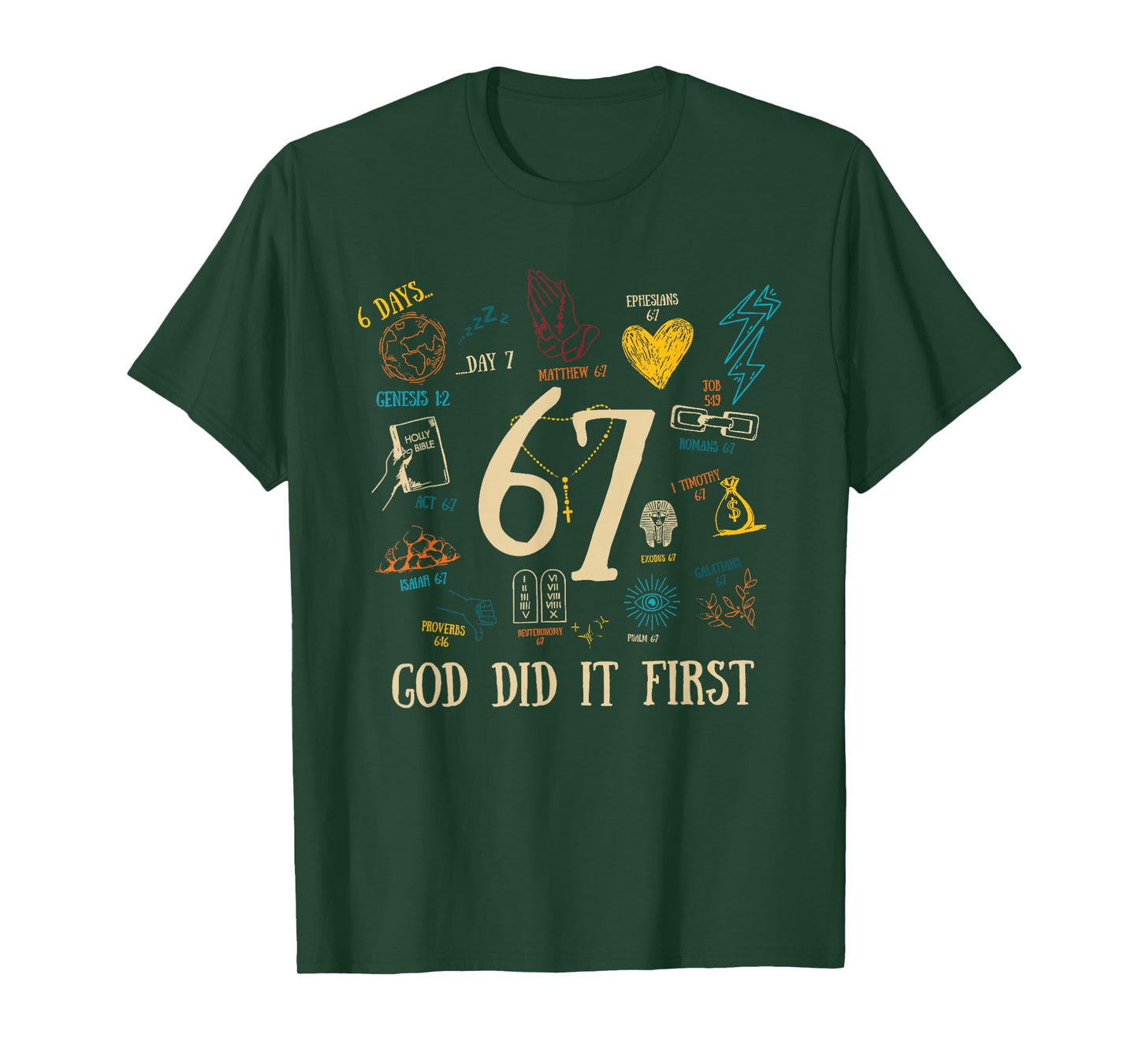 Vintage God Did It First 67 Six Seven Meme Christian Bible T-Shirt