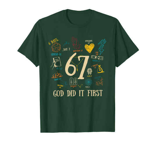 Vintage God Did It First 67 Six Seven Meme Christian Bible T-Shirt