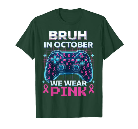 Bruh in October We Wear Pink Breast Cancer Toddler Boys T-Shirt