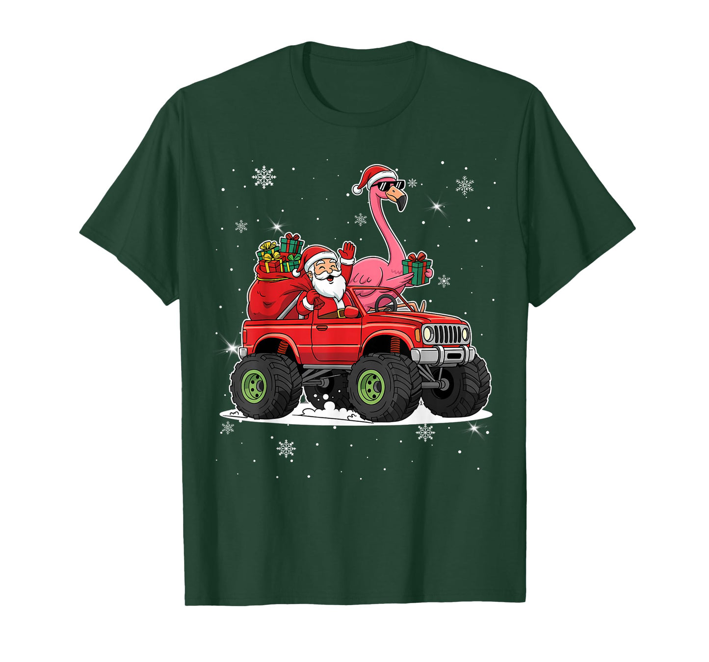 Xmas Santa Truck Flamingo Family Matching Men Women Kids T-Shirt