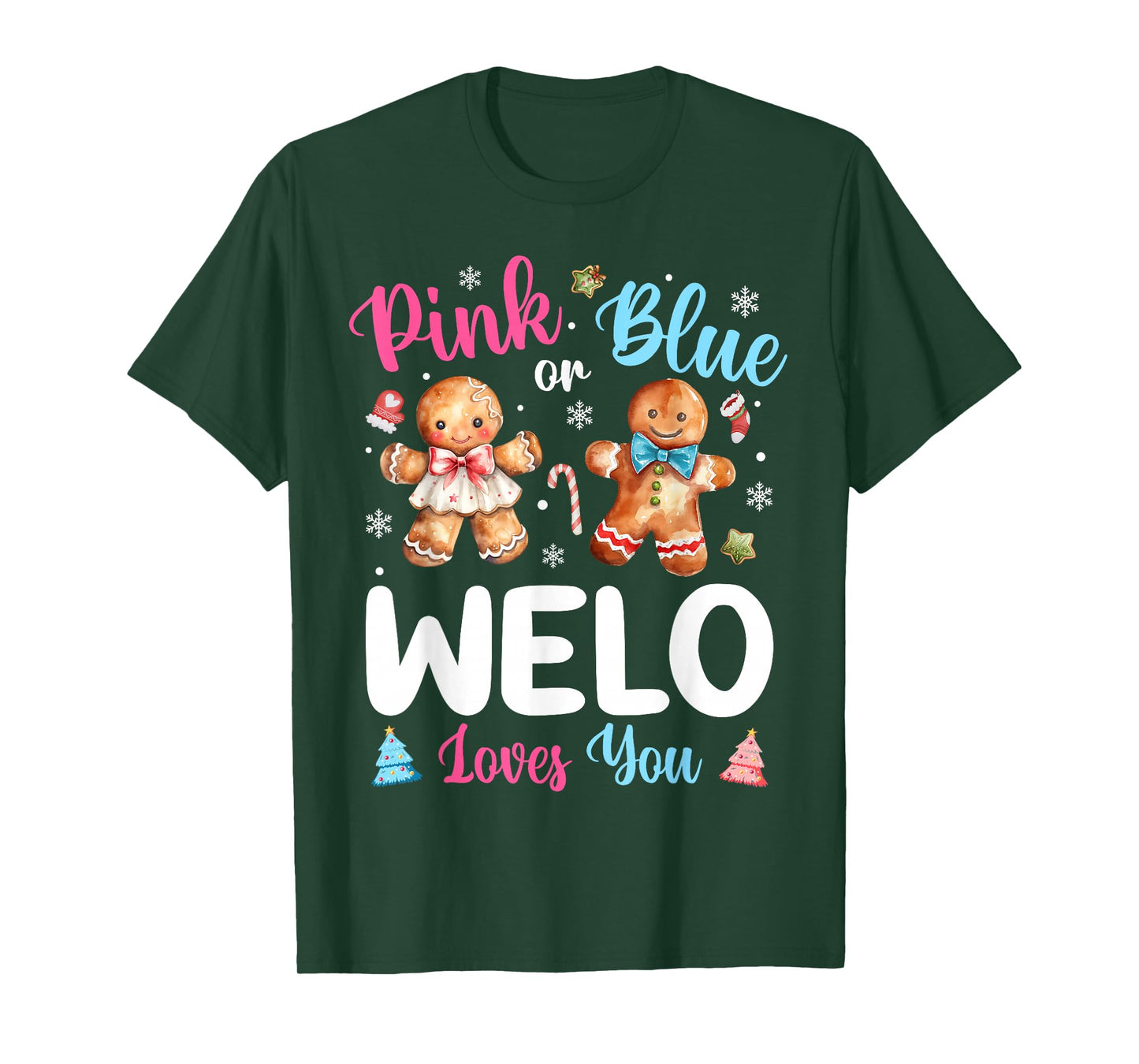 Pink or Blue Welo Loves You Gender Reveal Christmas T-Shirt