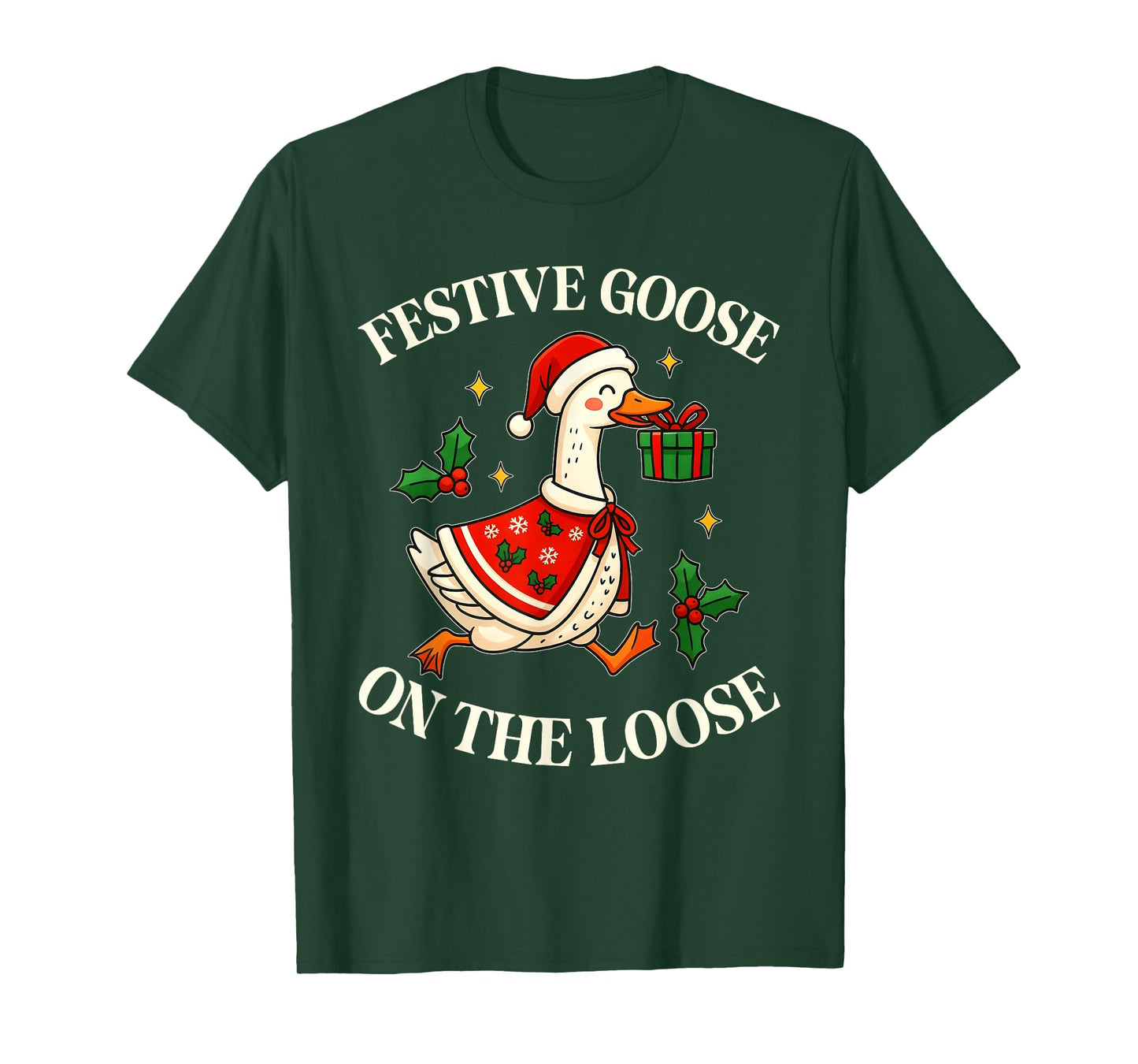 Festive Goose On The Loose Funny Goosemas Christmas Pajama T-Shirt