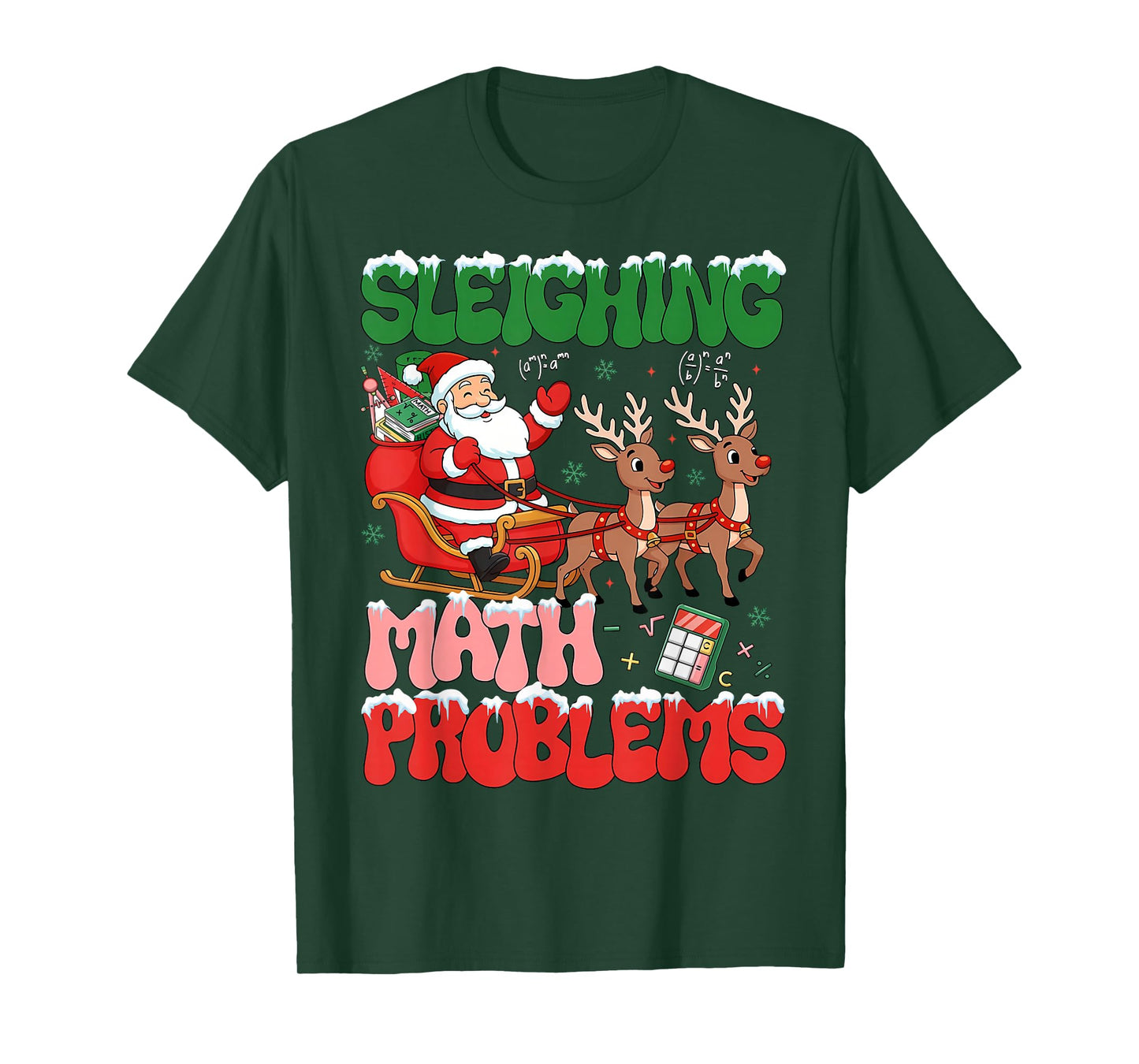 Retro Sleighing Math Problems Santa Math Teacher Christmas T-Shirt