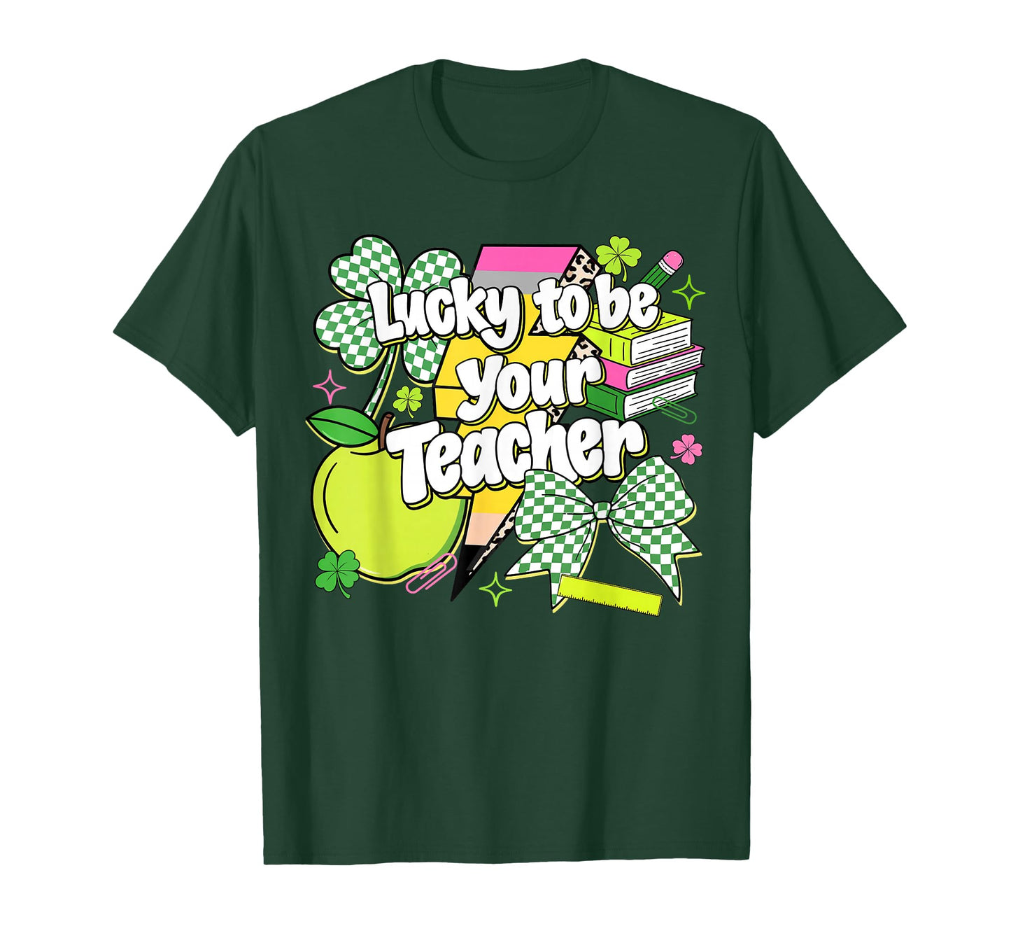 Lucky to Be Your Teacher St Patrick Day Coquette Bow Teacher T-Shirt