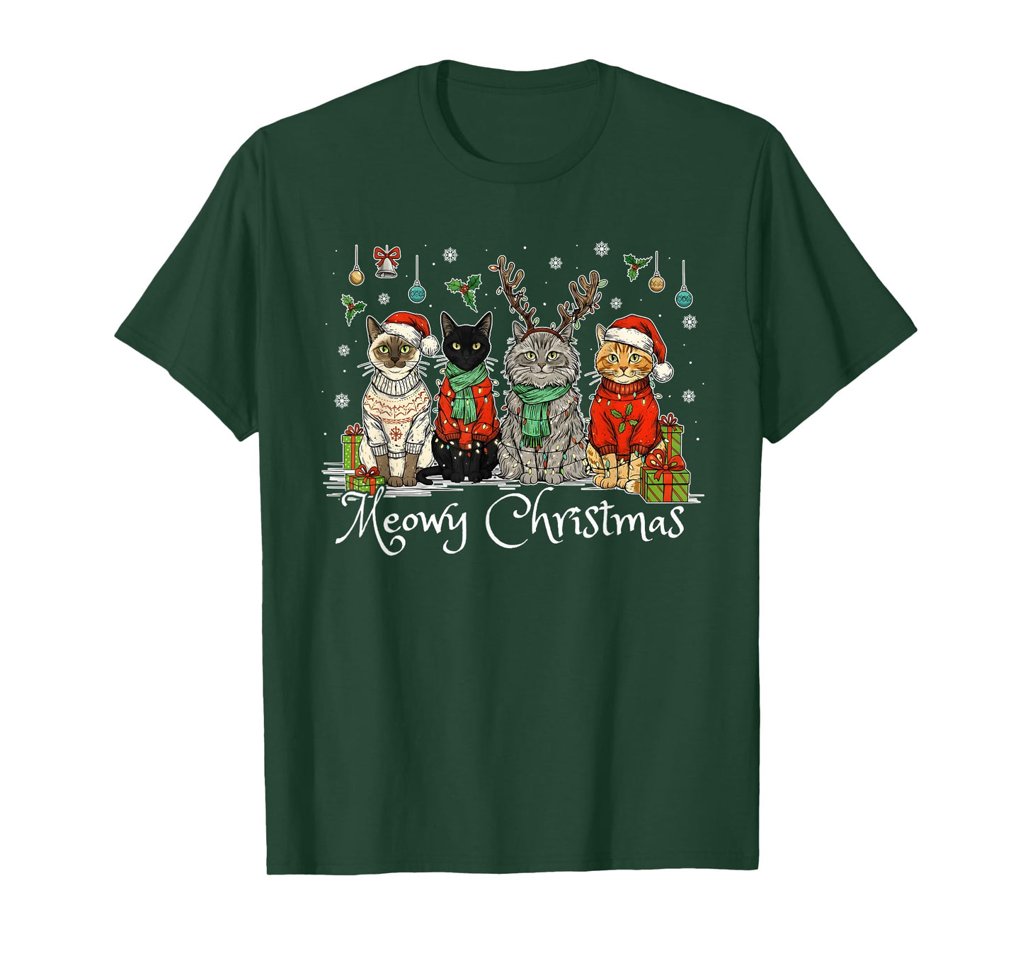 Meowy Catmas Cat Christmas Cute Kitten Cats Santa Hat Xmas T-Shirt