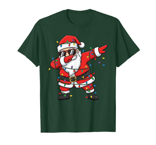 Funny Dabbing Santa Xmas Lights Men Boys Girls Christmas T-Shirt