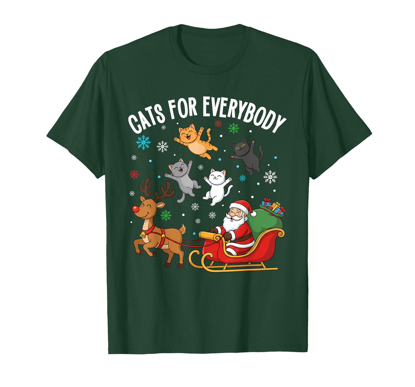 Cats for Everybody Christmas Cats Funny Santa Sleigh Xmas T-Shirt
