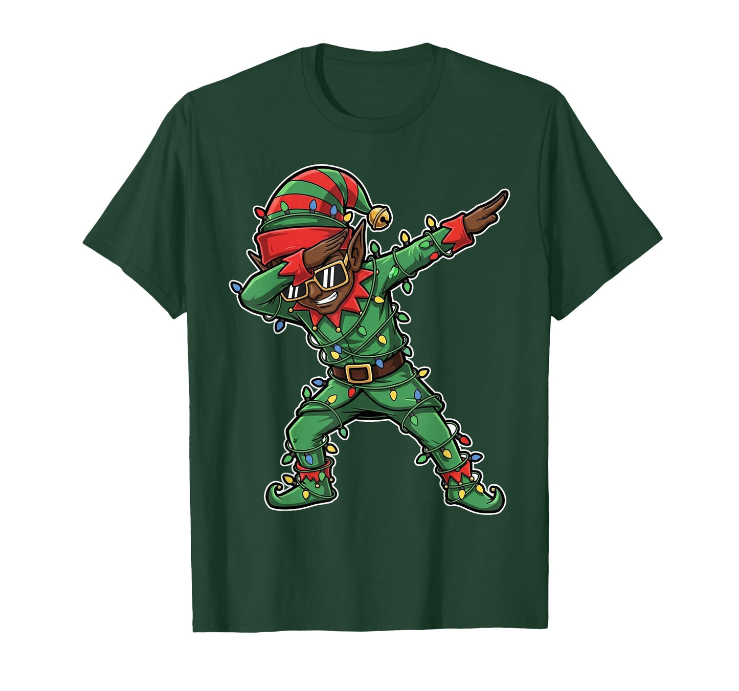Dabbing African American Elf Christmas Lights T-Shirt