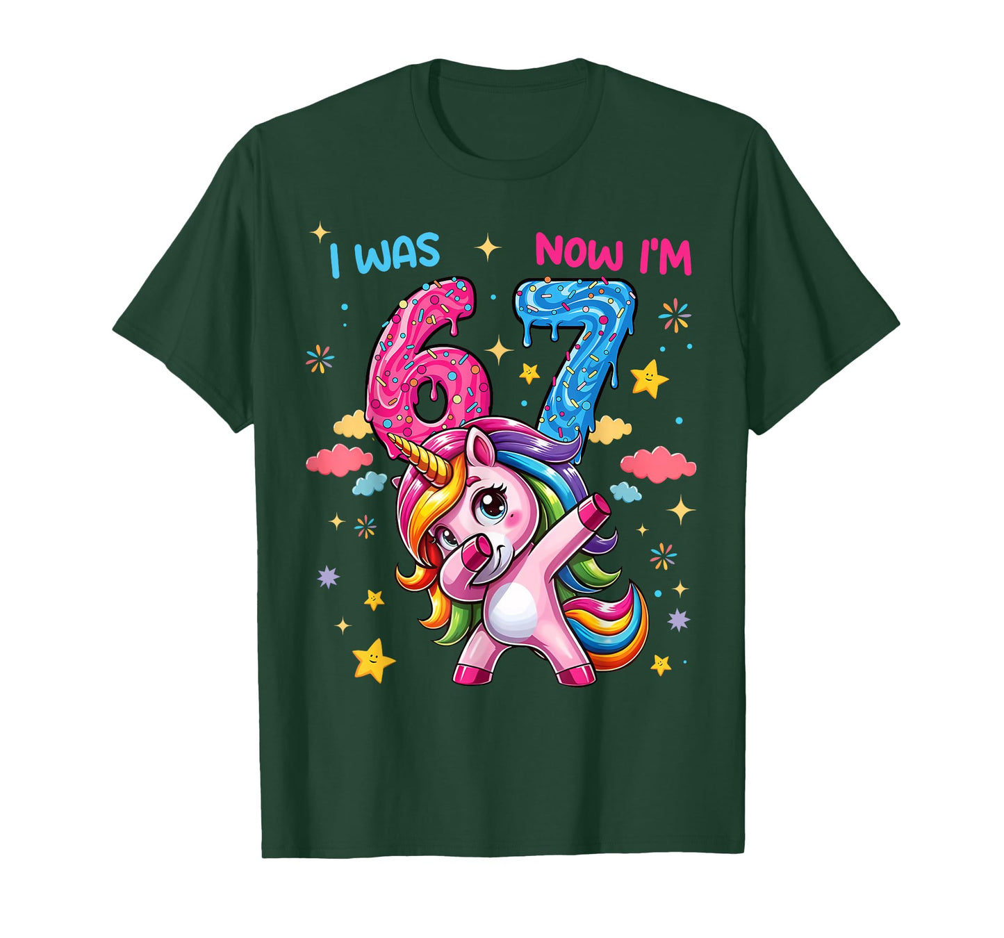 I was Six Now I'm Seven Dabbing Unicorn 67 Meme 7th Birthday T-Shirt