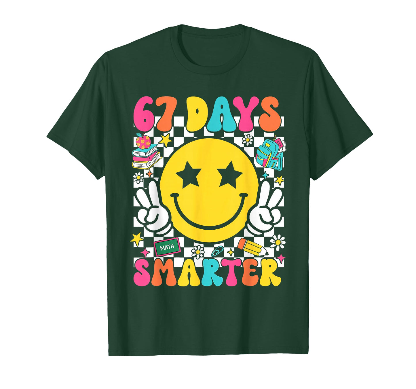 67th Day of School 67 Days Smarter Teacher Student Groovy T-Shirt