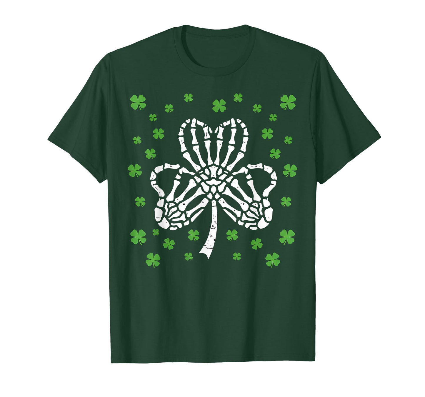 St Patrick Day Skeleton Hand Heart Shamrock Funny Women Kids T-Shirt
