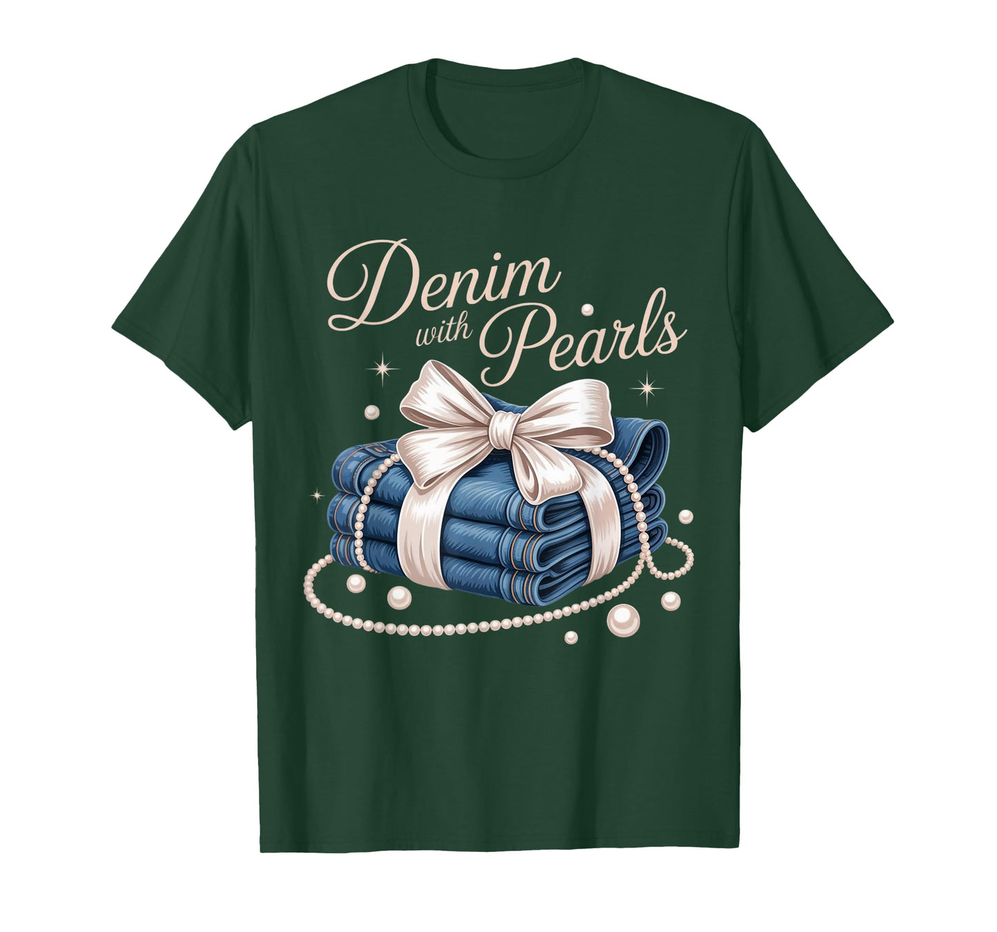 Denim with Pearls Mother’s Day Outfit for Stylish Women T-Shirt