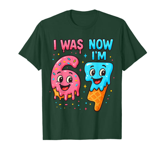 I was 6 Now I'm 7 Years Old Birthday 67 Ice Cream Drip Kids T-Shirt