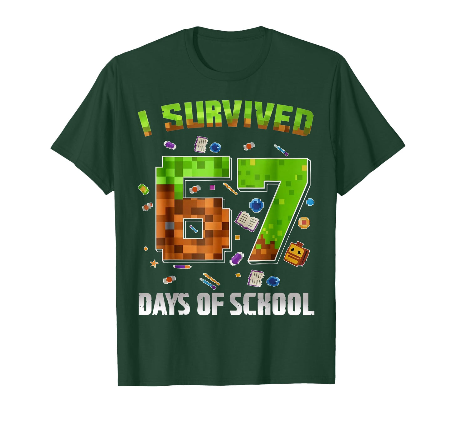 I Survived 67 Days of School Funny Pixel Gamer for Boy Kid T-Shirt