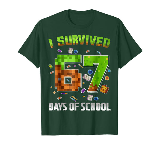 I Survived 67 Days of School Funny Pixel Gamer for Boy Kid T-Shirt