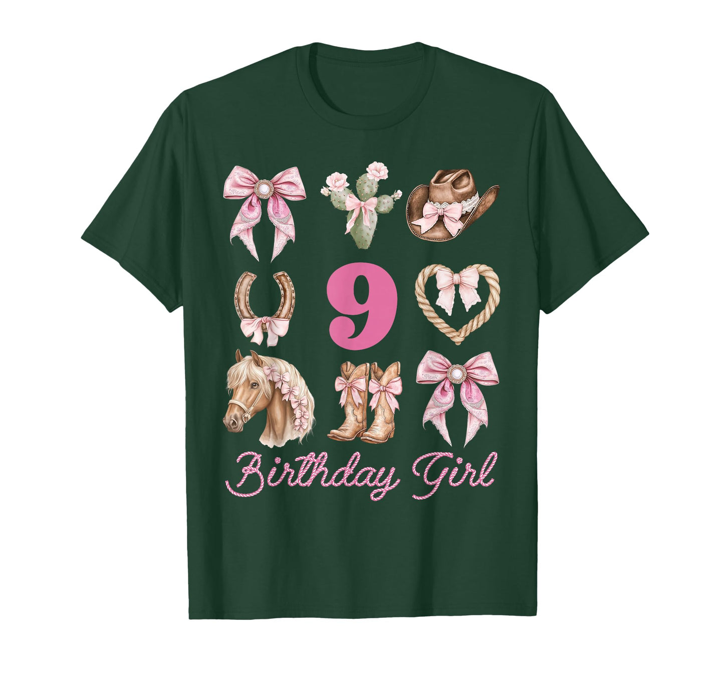Western Coquette Bow 9th Birthday Girl Cowgirl 9 Year Old T-Shirt