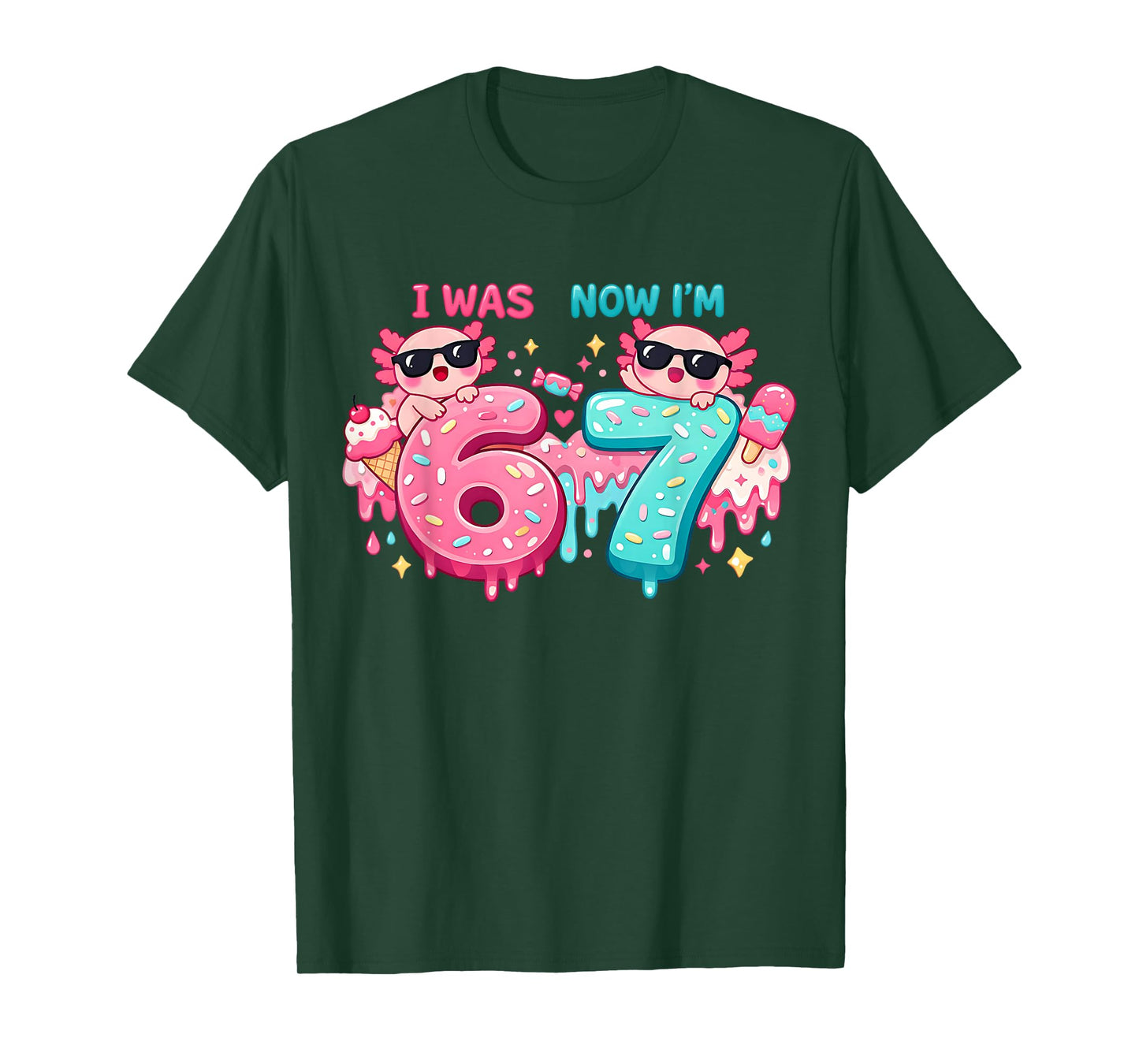 I was 6 Now I'm 7 Birthday 67 Meme Axolotl Kids Boys Girls T-Shirt