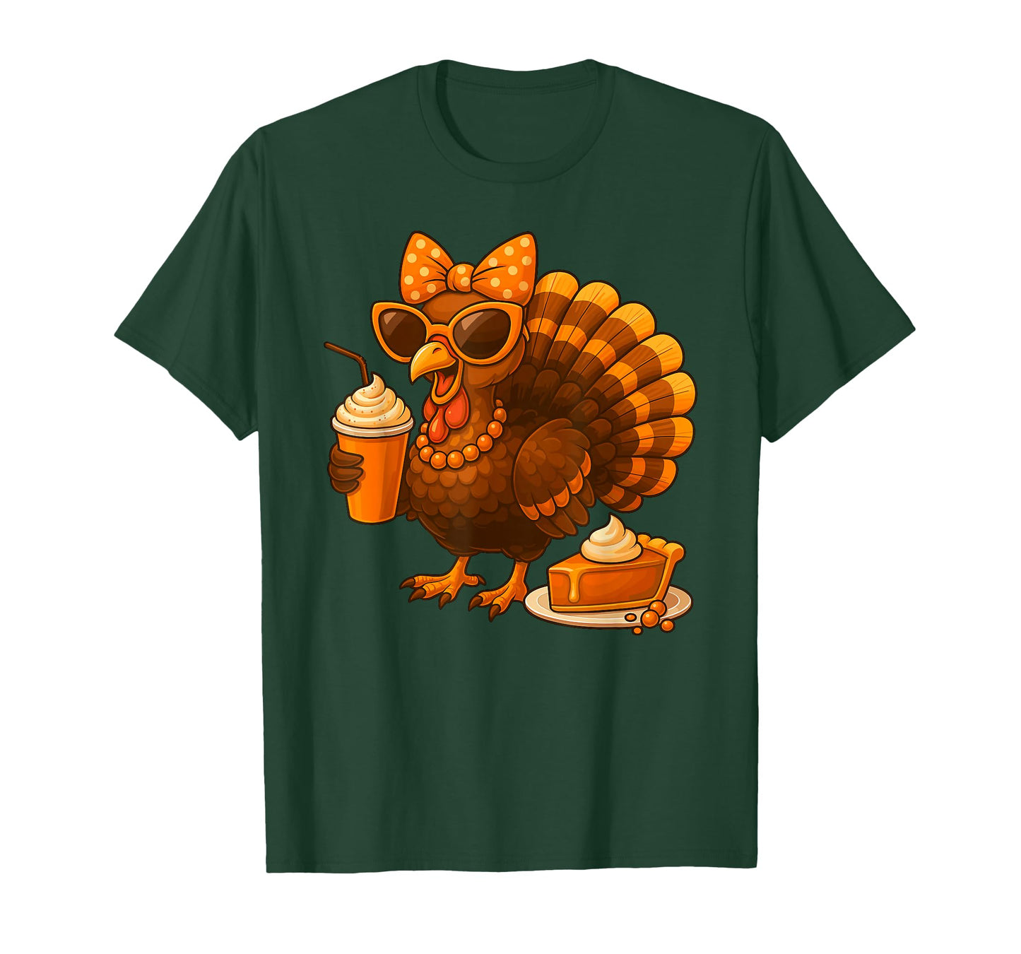 Thanksgiving Turkey Drinking Coffee Bow Womens Turkey T-Shirt