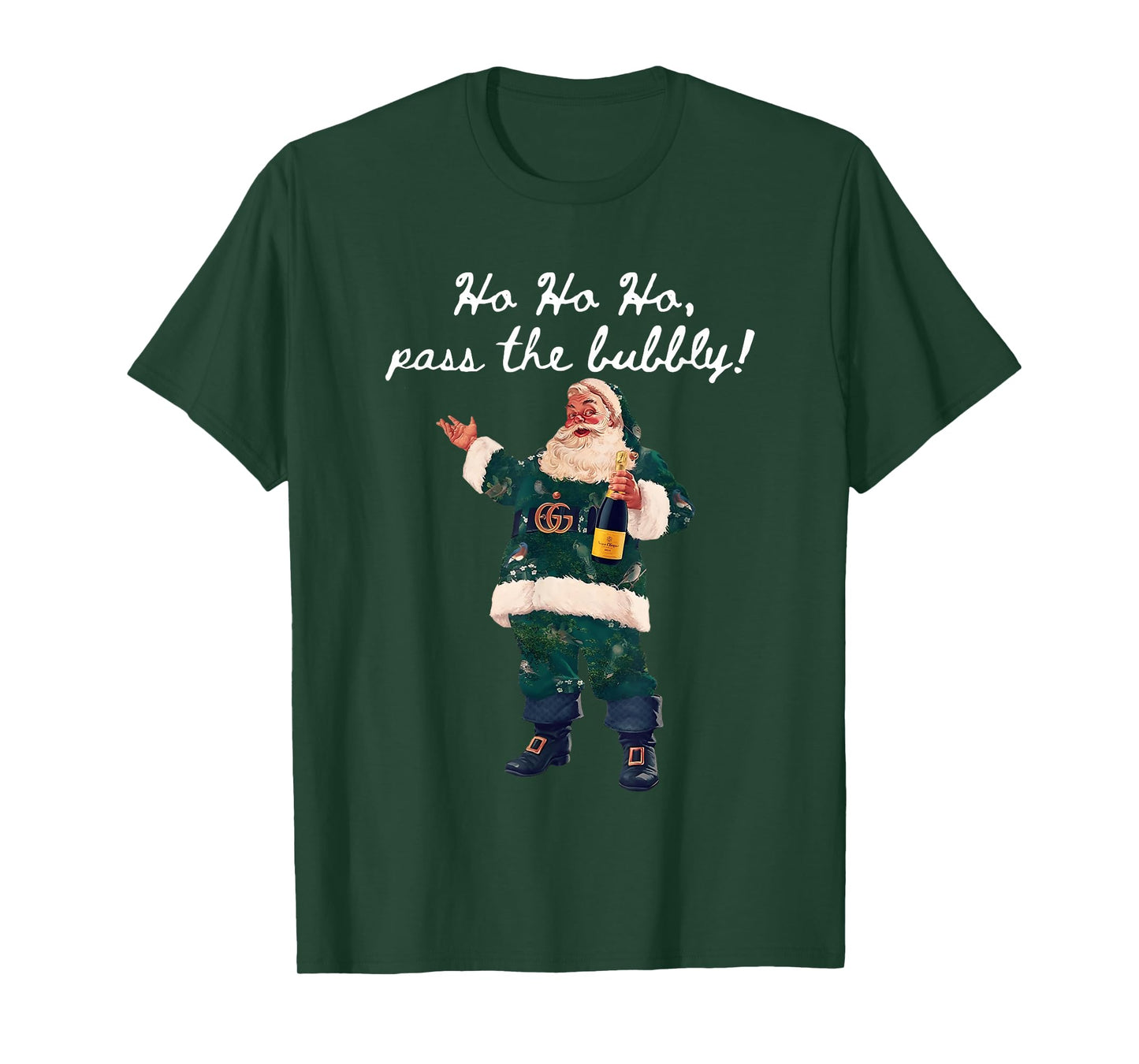 Ho Ho Ho Pass The Bubbly Christmas Santa Drinking Champagne T-Shirt